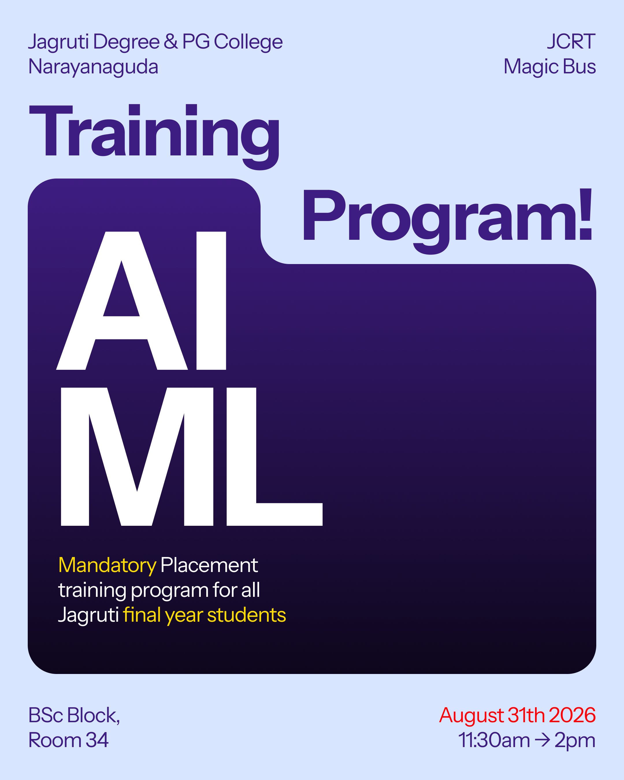 JCRT AI and ML program, Jagruti Degree and PG College